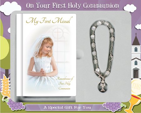 Girls First Holy Communion Hardback Giftset Including Hardback Missal with Prayer Card/Book Mark and Bracelet