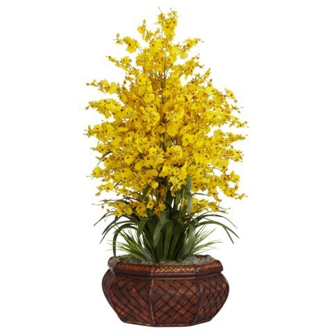 Yellow Large Dancing Lady w/Round Vase Silk Arrangement