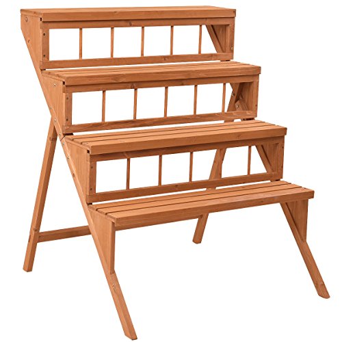 Wood Plant Stand Flower Pot Holder Display Shelves Rack Stand Ladder Step 4 Tier