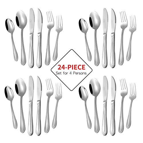 Avalon 24-Piece Silverware Set with Portable Storage Chest Box, High Grade 18/8 Stainless Steel Flatware Set, Service for 6, Mirror Polished Cutlery, Dishwasher Safe