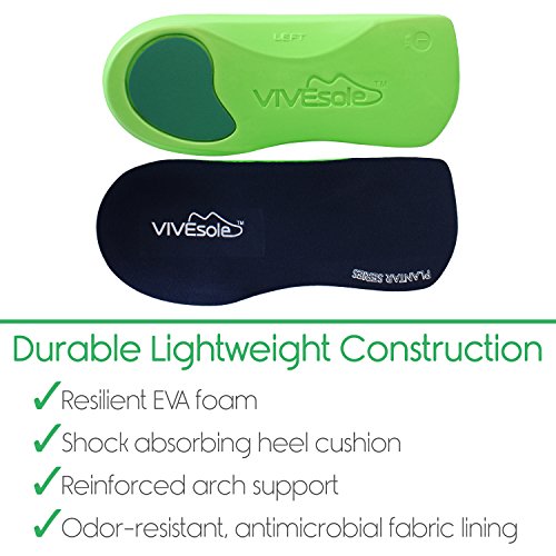 Orthotic Shoe Inserts by Vivesole - 3/4 Insole for Plantar Fasciitis, Foot Arch and Heel Pain Relief - Cups Support for Men and Womans Feet - Similar to Custom Fit - For Walking, Running and Exercises