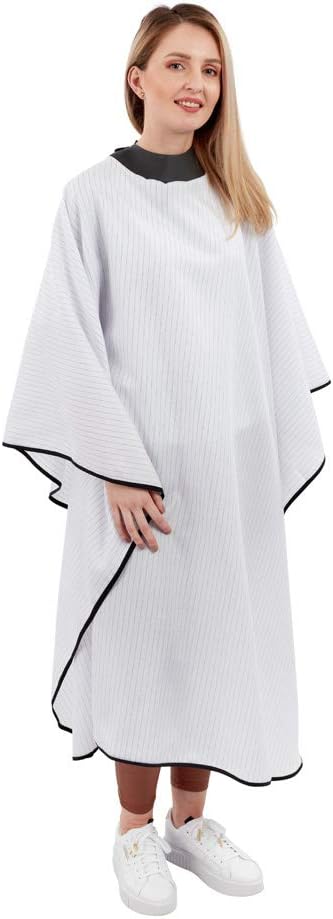 NeoCape Unigown PTFE Coated Hairdressing Gown - Premium Barber Cape with built-in Neoprene HairStop Collar (White Pinstripe)
