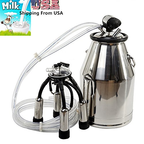 Pevor Electric Milking Machine 25L 110V Portable Milker For Farm Cows With 304 Stainless Steel Bucket Tank Without Pumpï¼ˆShipping From USAï¼‰