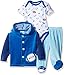 BON BEBE Baby Boys' 3 Piece Velour Jacket Set with Bodysuit and Pant, Football Blue, 6-9 Months