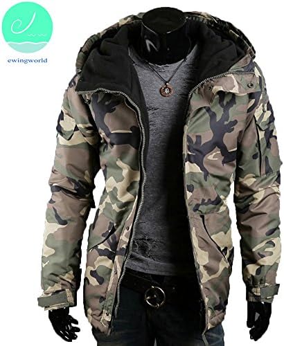Ewingworld 2017 Fashion Winter Camouflage Trend of Men's Hooded Cotton-Padded Clothes Coat Zipper Cotton Teenagers Casual Loose Coats (XL, Army green)