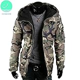 Winter Men's Hooded Camouflage Jacket Fleece Coat Zipper Cotton