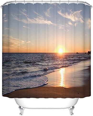 QIHUA Home Decor Shower Curtain for Bathroom Shower Curtain Set with Hooks Bathroom Polyester Fabric with Sunset Sandy Beach 3D Printing72 x 72 INCHES