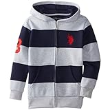 U.S. Polo Assn. Big Boys' Cut and Sew Wide Stripe Fleece Hoody, Light Heather Grey, 10/12