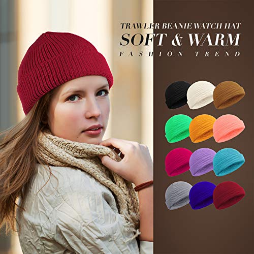 Geyoga 12 Pieces Trawler Beanie Hats Knit Cuff Beanie RollUp Edge