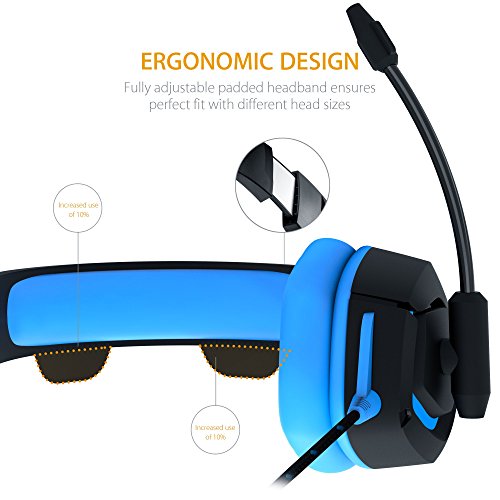 MillSO K1 Gaming Headset for PC, PS4, Xbox One, Stereo Over-Ear Noise Cancelling Headphones with Mic, LED Light, Soft Memory Earmuffs and Volume Control for Laptop Mac Nintendo Switch Games -- Blue - Thumbnail 5
