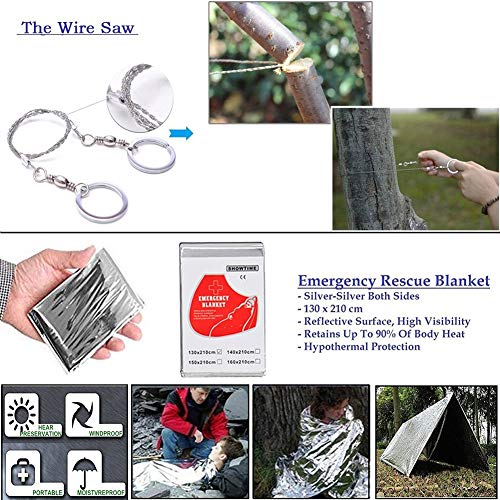 XUANLAN Emergency Survival Kit 15 in 1, Outdoor Survival Gear Tool with Survival Bracelet, Fire Starter, Whistle, Wood Cutter, Water Bottle Clip, Tactical Pen (Black)