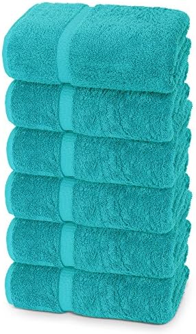 Indulge Linen 100% Turkish Cotton Towel Set (Aqua, Hand Towels - Set of 6)