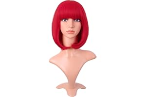 MapofBeauty 12 Inch /30 cm Fashion Lady Short Straight Synthetic Flat Bangs Bob Wig (Bright Red)