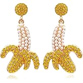 Banana Earrings for Women Summer Tropical Fruits Gold Plated Rhinestone Funny Yellow Bananas Earrings