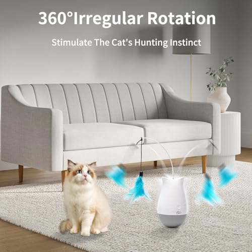 Interactive Cat Toys for Indoor Cats, Rechargeable Automatic Cat Feather Toys, 360° Rotating Electric Cat Wobble Toy with 2 Speed Modes, Quiet Moving Tumbler Cats Toys for Play Cats/Kitten