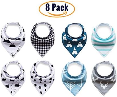 Baby Bandana Bib Set Of 8 By Cunies: Drooling And Teething Toddlers And Newborns, 100% Organic Cotton, Soft And Hypoallergenic Dribble Scarf, Absorbent With Moisture Management,For Boys And Girls