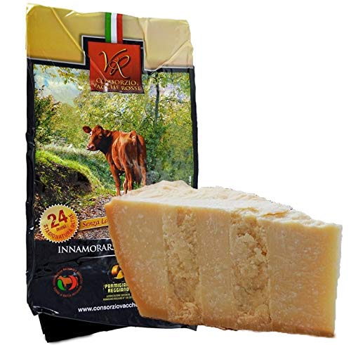Parmigiano Reggiano DOP "Vacche Rosse" (rote Kühe) 24 Monate 1 Stücke - insgesamt kg.1. Direkt von den Consorzio Vacche Rosse produziert (Roter Aufkleber)