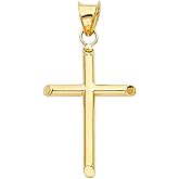 Ioka - 14K White Gold Religious Plain Cross Pendant Small Size Charm For Necklace or Chain