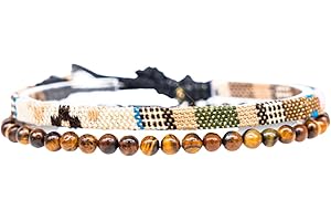 Made by Nami 2 Pcs Boho Surfer Bracelets for Men and Women Waterproof and Adjustable Beach Bracelets for Men and Women Set of 2 Beaded & Braided