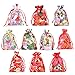 Funkprofi 50 PCS 4x6 Inches Mixed Color Christmas Organza Gift Bags with Drawstring, Jewelry Candy Bags for Wedding Party, Including Patterns of Santa Claus, Christmas Stockings, Christmas Hats etc.