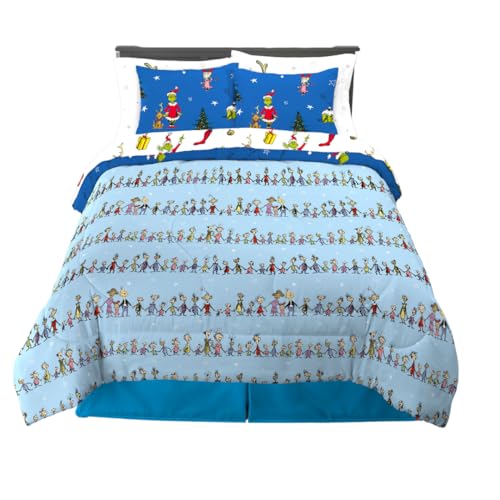 GRINCH BY DR. SEUSS HOLIDAY & CHRISTMAS BEDDING SUPER SOFT COMFORTER AND SHEET SET WITH SHAM, 7 PIECE QUEEN SIZE (OFFICIAL DR. SEUSS PRODUCT) BY FRANCO