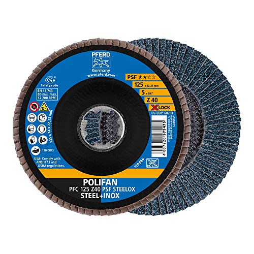 PFERD Lot de 10 disques à lamelles Polifan - 125 mm - Z40 - X-LOCK (22,23 mm) - PSF STEELOX - Pour une grande économie grâce à un usinage agressif et une bonne durée de vie
