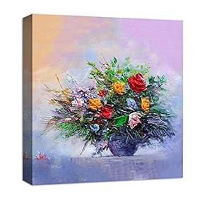 Canvas Wall Art Abstract Oil Painting Features Flowers Painting Artwork for Home Prints Framed - 12x12 inches
