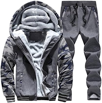 Men's Winter Fleece Lined Hoodies Sweatsuit Camo Warm Tracksuit