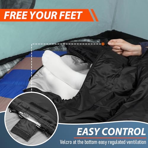 MEREZA Double Sleeping Bag for Adults Mens with Pillow, XL Queen Size Two Person Sleeping Bag for All Season Camping Hiking Backpacking 2 Person Sleeping Bags for Cold Weather & Warm