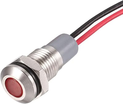 sourcing map 8mm Red LED Metal Indicator Light AC/DC 12-24V Dash Pilot Lamp IP66