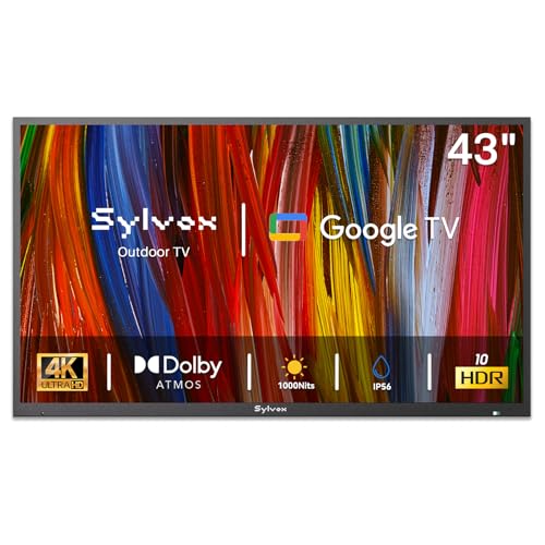 SYLVOX Outdoor TV, 43 inch Smart TV Waterproof Outdoor TVs, 4K Weatherproof Television for Outside, Support Google Assistant, Chromecast, 1000 nit Brightness Partial Sun (Deck Pro 3.0)