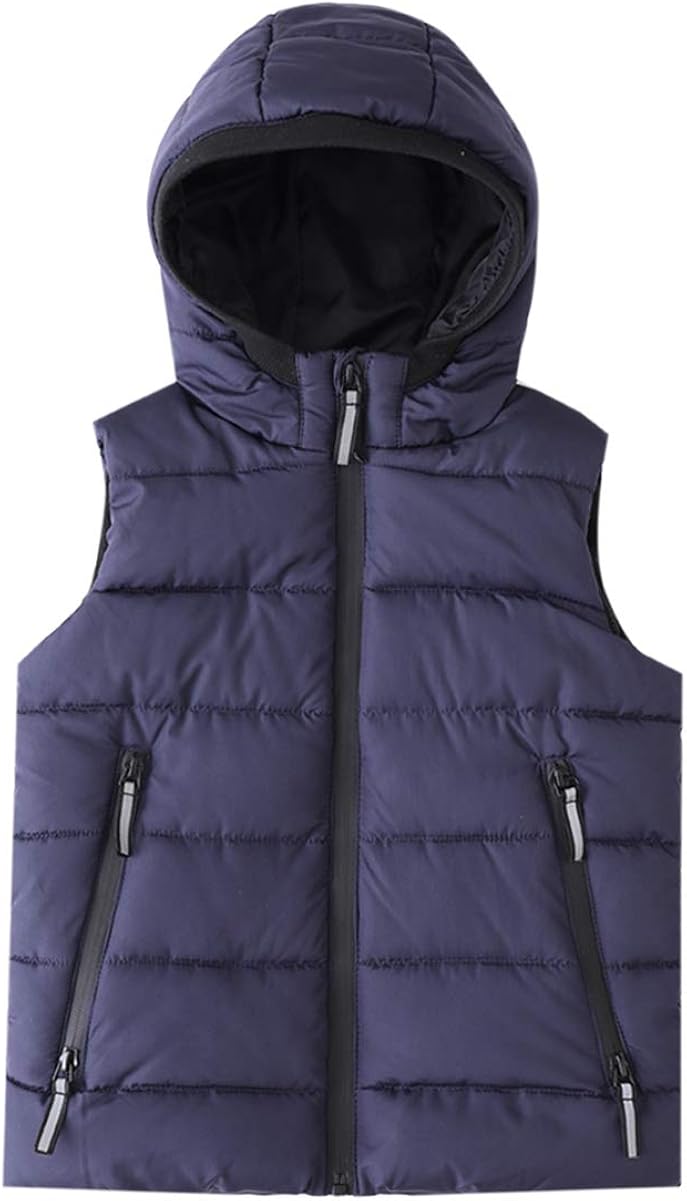 Hiheart Boys Zip-up Fleece Lined Cotton Padded Vest with Hood: Clothing
