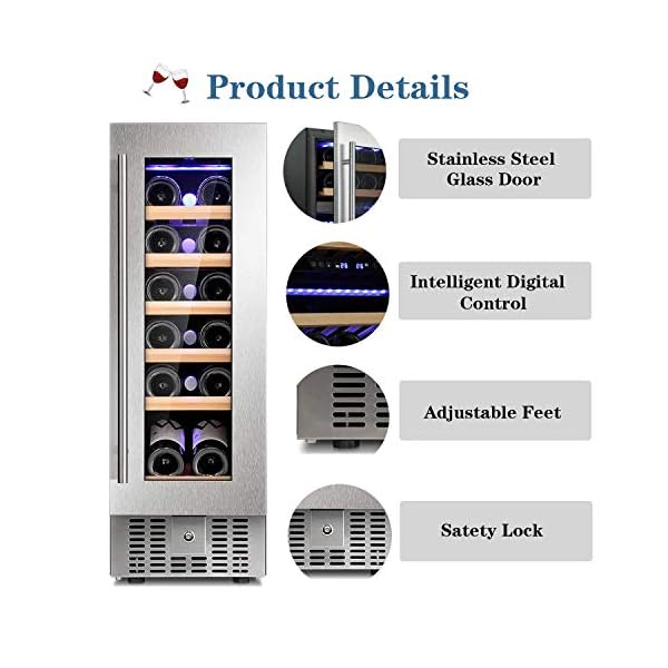 AGLUCKY-12-Wine-CoolerChiller-Built-in-or-Freestanding-Beverage-Refrigerator-Single-Bottle-Area-with-Stainless-Steel-Double-layer-Tempered-Glass-Door-17-Bottles