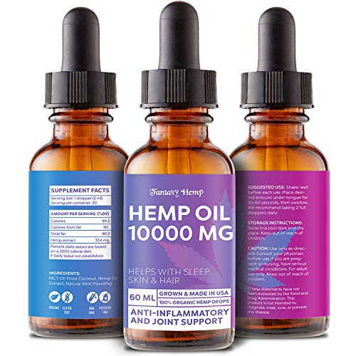 Hemp Oil 10000MG 2 FL.OZ - 100% Safe Hemp Extract - Pain, Stress & Anxiety Relief - Made in USA - Anti Inflammatory & Immunity Support - Deep Sleep & Mood Boost