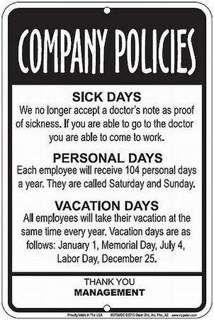 Employees Company Policies Funny Sign - Great Break Room 