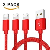 OTISA Charging Cable for Phone 3Pack 5ft/1.5M Charger Cable Nylon Braided USB Phone Charger Cord compatible Phone X/8/8 Plus/7/7 Plus/6/6 Plus/Pad Mini Air Pro, Pod and More Red
