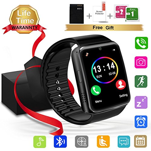 Bluetooth Smart Watch with Camera Touchscreen,Waterproof Smartwatch Unlocked Phone Watchs with SIM Card Slot, Smart Wrist Watch Compatible with Android iPhone X 8 7 6 5 Plus