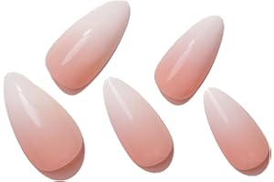 GLAMERMAID Ombre Pink Press on Nails Medium Almond, Natural White Crush Nails, Stiletto Fake Nails with French Design, Short Oval Stick Glue on Nails Tips for Women, Reusable Acrylic False Nail Kits