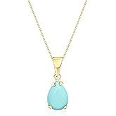 14K Gold Turquoise Necklace - 7x10mm Teardrop Gemstone -Turquoise Jewelry for Women - Pendant - December Birthstone Necklace Gold