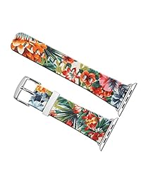 correas de iwatch 42 mm, 42 mm Correa de piel auténtica muñeca correa W), color plateado metal cierre de repuesto para Apple Watch Todos los modelos 42 mm   especail Flores Patrón en su correa