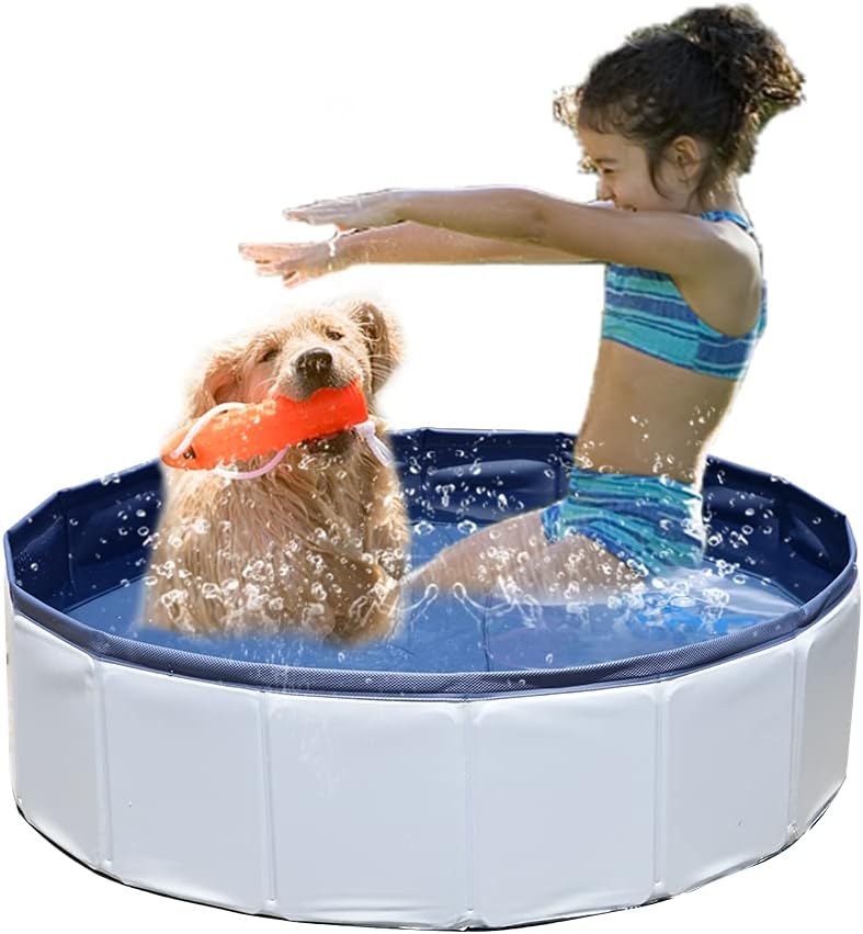 Juegoal 32" x 8" Foldable Baby Dog Pet Bath Swimming Pool, Hard Plastic Kiddie Collapsible Dog Pet Pool Bathing Tub, Portable Pet Bath Tub Pool for Indoor & Outdoor Kids Pets Dogs Cats