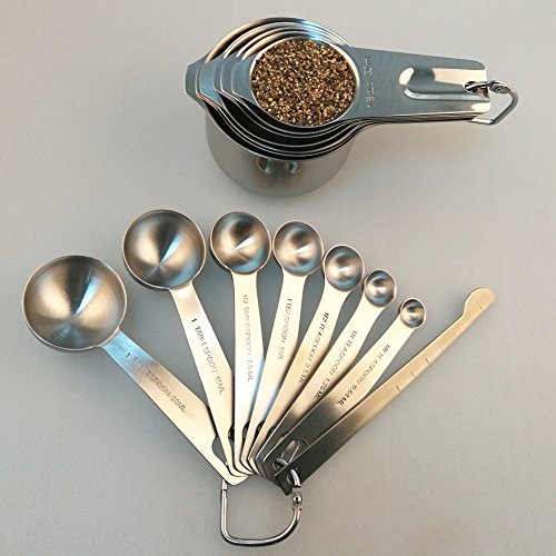 Smithcraft Set of 14 Premium 18/8 Stainless Steel Measuring Cups and Spoon Set with Color Silicone Handle Perfect Measuring cup - Thumbnail 7