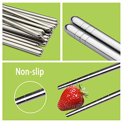 10-Pairs Stainless Steel Chopsticks, Metal Chopstick Set, Reusable, Dishwasher Safe Last for Years with Non-Slip Design