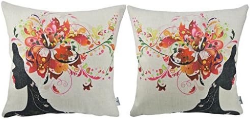 Thannksliving 2pcs Fresh Style Throw Pillow Cover, Hot Flowers Twin Girls Decorative Home Office Sofa Throw Pillow Case 18 X 18 Inches/45 x 45 Cm ,Red Lips
