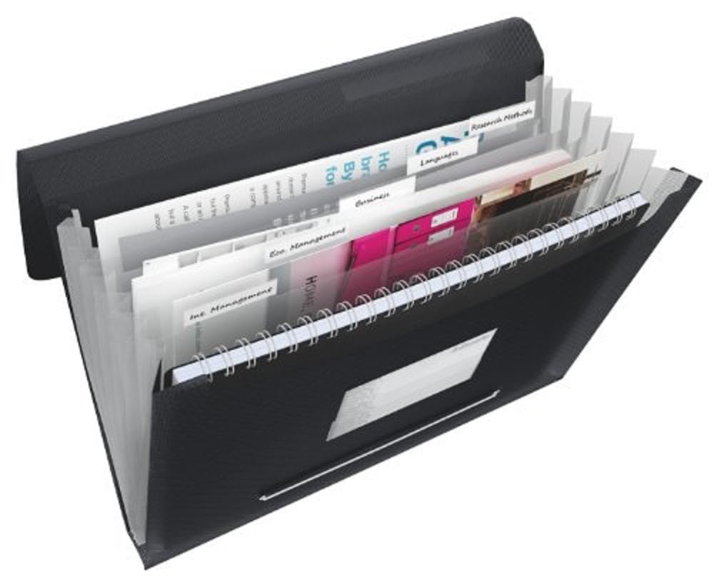 Esselte A4 Expanding Project File, Integrated Index with 6 Expanding Compartments, Elastic Closure, Flexible Plastic, Black, VIVIDA Range, 624017