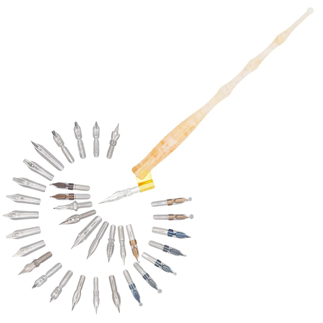 Gullor Calligraphy Pens Set - Resin Dip Pen Handcrafted Calligraphy Set with 33 Nibs Orange