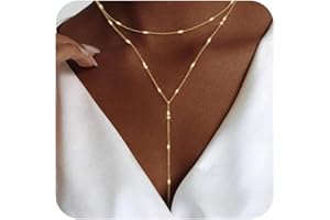 LULII Lariat Gold Necklace for Women Trendy Dainty 14k Gold Plated/Silver Layered Chain Drop Necklaces Y-Shaped Necklace Jewelry for Women Gifts