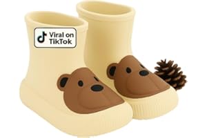 Slipolini Toddler Rain Boots – Premium Kids Rain Boots for Boys & Girls with Non-Slip Soles – Children's EVA Outdoor Shoes - Beige Bear Paw Design