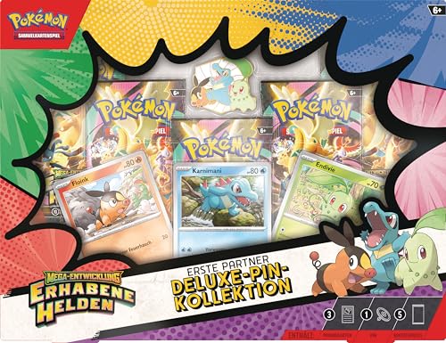 Pokémon-Sammelkartenspiel: Deluxe-Pin-Kollektion Mega-Entwicklung – Erhabene Helden: Erste Partner (3 holografische Promokarten, 1 Deluxe-Pin und 5 Boosterpacks) 2