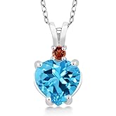 Gem Stone King 14K White Gold Heart Pendant set with 2.29 Ct Swiss Blue Topaz and Red Garnet